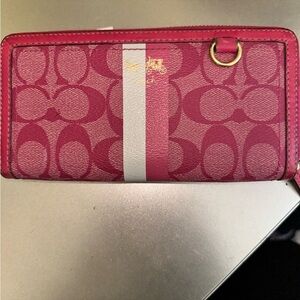 Coach Pink and White Signature Stripe Wallet